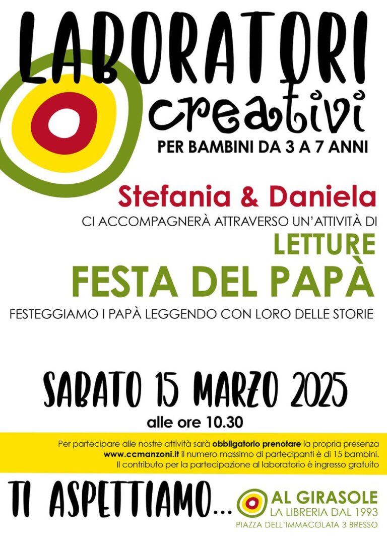 Laboratori creativi per bambini da 3 a 7 anni – Letture festa del papà (Clicca per iscriverti subito)